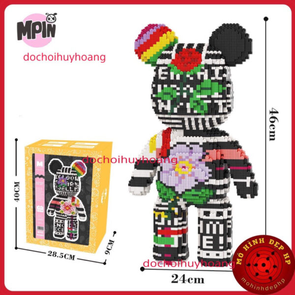 Đồ chơi lắp ráp xếp hình 3D bearbrick gấu mpin cao 45cm áo hoa có búa