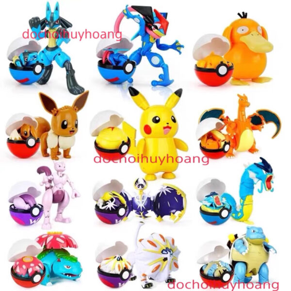 Đồ chơi mô hình quả cầu bóng POKEMON Ash Greninja Pikachu Venusaur Charizard Blastoise Mewtwo Lucario Psyduck Lunala