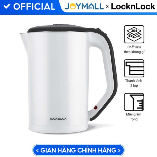 Bình Đun Siêu Tốc 2 lớp Lock&Lock EJK738WHT 1.7 Lít - Trắng - Hàng chính hãng