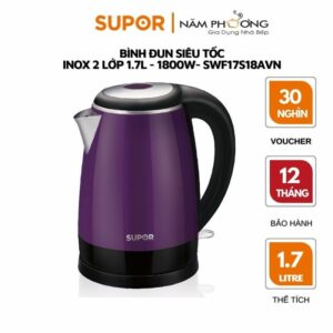 Bình Đun Siêu Tốc Hai Lớp Inox 304 SUPOR SWF17S18AVN - 1.7L Tím Đen