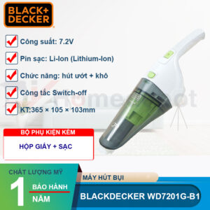 Máy Hút Bụi Cầm Tay Dùng Pin Black Decker WD7201 7.2V - Hàng chính hãng - Giao Màu Ngẫu Nhiên