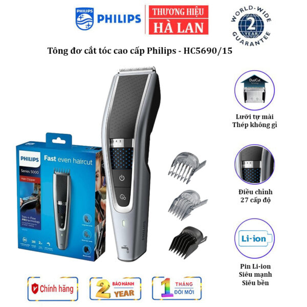 Tông đơ cắt tóc cao cấp Philips HC569015 tích hợp 2 lưỡi cắt